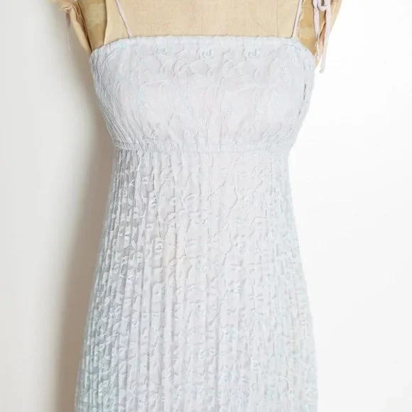 vintage 70s sun dress blue lace empire waist long maxi prom party hippie boho XS - Picture 4 of 9